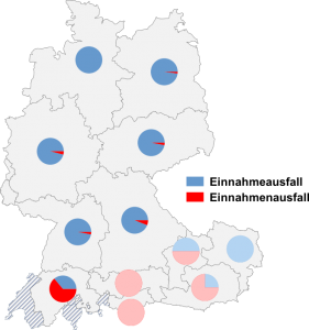 Relative Auftretenshäufigkeit von Einnahmeausfall / Einnahmenausfall innerhalb der einzelnen Areale