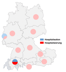 Relative Auftretenshäufigkeit von Hospitalisation / Hospitalisierung innerhalb der einzelnen Areale