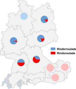 Relative Auftretenshäufigkeit von Rinderroulade / Rindsroulade innerhalb der einzelnen Areale