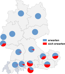Relative Auftretenshäufigkeit von erwarten / sich erwarten innerhalb der einzelnen Areale