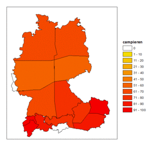 Relative Auftretenshäufigkeit von Anfang, Mitte, Ende Jahr / Monat / Saison / Woche innerhalb der einzelnen Arealen im Verhältnis zu Anfang, Mitte, Ende der / des Jahrs / Monats / Saison / Woche (in %)