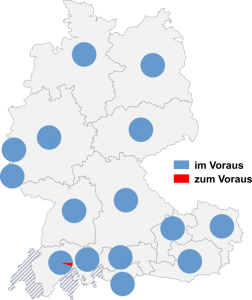 Relative Auftretenshäufigkeit von im Voraus / zum Voraus innerhalb der einzelnen Areale