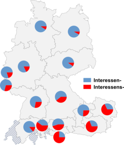 Relative Auftretenshäufigkeit von Interessen- / Interessens- innerhalb der einzelnen Areale