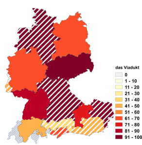 Relative Auftretenshäufigkeit von das Viadukt innerhalb der einzelnen Sprachareale im Verhältnis zu der Viadukt (in %)