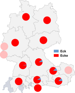 Relative Auftretenshäufigkeit von Eck / Ecke innerhalb der einzelnen Areale