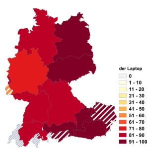 Relative Auftretenshäufigkeit von der Laptop innerhalb der einzelnen Areale im Verhältnis zu das Laptop (in %)