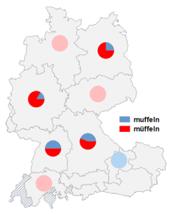Relative Auftretenshäufigkeit von muffeln / müffeln innerhalb der einzelnen Areale
