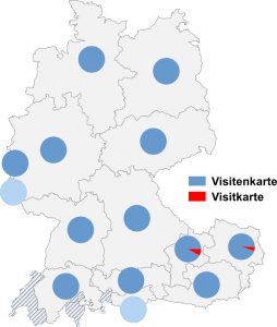 Relative Auftretenshäufigkeit von Visitenkarte / Visitkarte innerhalb der einzelnen Areale