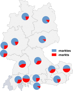 Relative Auftretenshäufigkeit von -marktes / -markts innerhalb der einzelnen Areale
