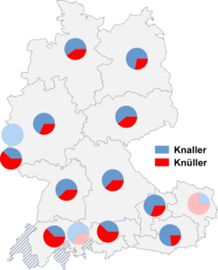 Relative Auftretenshäufigkeit von Knaller / Knüller innerhalb der einzelnen Areale