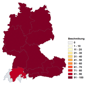 Relative Auftretenshäufigkeit von Beschreibung innerhalb der einzelnen Areale im Verhältnis zu Beschrieb (in %)
