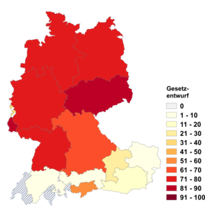 Relative Auftretenshäufigkeit von Gesetzentwurf innerhalb der einzelnen Areale im Verhältnis zu Gesetzesentwurf (in %)