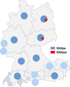 Relative Auftretenshäufigkeit von Klötze / Klötzer innerhalb der einzelnen Areale