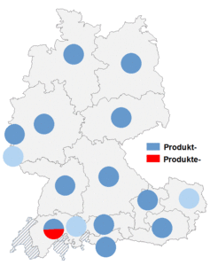 Relative Auftretenshäufigkeit von Produkt- / Produkte- innerhalb der einzelnen Areale