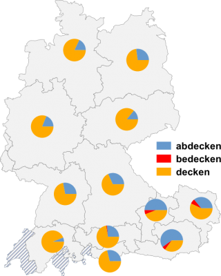 Relative Auftretenshäufigkeit von abdecken / bedecken / decken innerhalb der einzelnen Areale