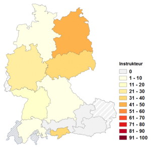 Relative Auftretenshäufigkeit von Instrukteur innerhalb der einzelnen Areale im Verhältnis zu Instruktor (in %)