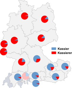 Relative Auftretenshäufigkeit von Kassier / Kassierer innerhalb der einzelnen Areale