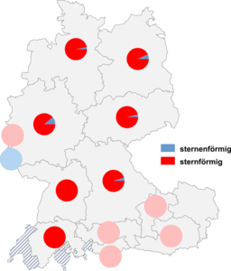 Relative Auftretenshäufigkeit von sternenförmig / sternförmig innerhalb der einzelnen Areale