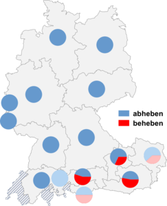 Relative Auftretenshäufigkeit von abheben / beheben innerhalb der einzelnen Areale
