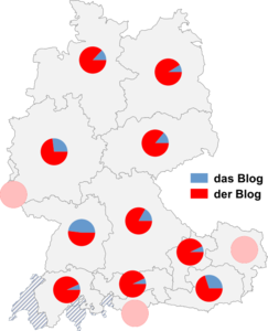 Relative Auftretenshäufigkeit von das Blog / der Blog innerhalb der einzelnen Areale