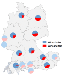 Relative Auftretenshäufigkeit von Wirtschafter / Wirtschaftler innerhalb der einzelnen Areale