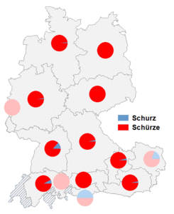Relative Auftretenshäufigkeit von Schurz / Schürze innerhalb der einzelnen Areale