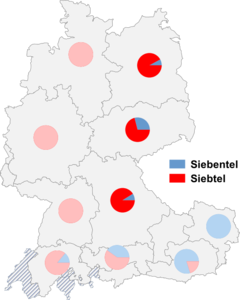 Relative Auftretenshäufigkeit von Siebentel / Siebtel innerhalb der einzelnen Areale