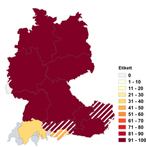 Relative Auftretenshäufigkeit von Etikett innerhalb der einzelnen Areale im Verhältnis zu Etikette (in %)