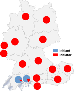Relative Auftretenshäufigkeit von Initiant / Initiator innerhalb der einzelnen Areale