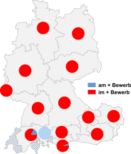 Relative Auftretenshäufigkeit von am + Bewerb / im + Bewerb innerhalb der einzelnen Areale