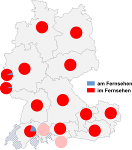 Relative Auftretenshäufigkeit von am / im Fernsehen innerhalb der einzelnen Areale