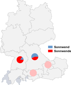 Relative Auftretenshäufigkeit von Sonnwend / Sonnwende innerhalb der einzelnen Areale