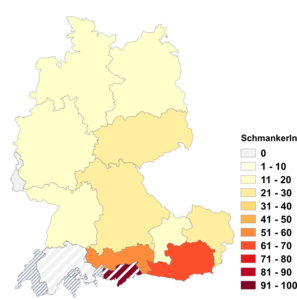 Relative Auftretenshäufigkeit von Schmankerln innerhalb der einzelnen Areale im Verhältnis zu Schmankerl (in %)