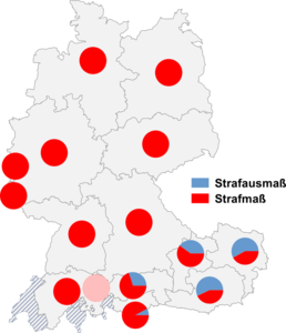 Relative Auftretenshäufigkeit von Strafausmaß / Strafmaß innerhalb der einzelnen Areale