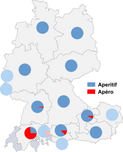 Relative Auftretenshäufigkeit von Aperitif / Apéro innerhalb der einzelnen Areale