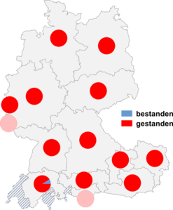 Relative Auftretenshäufigkeit von bestanden / gestanden innerhalb der einzelnen Areale