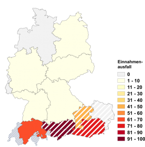Relative Auftretenshäufigkeit von Einnahmenausfall innerhalb der einzelnen Areale im Verhältnis zu Einnahmeausfall (in %)