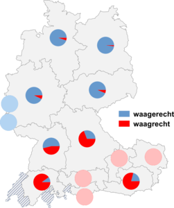 Relative Auftretenshäufigkeit von waagerecht / waagrecht innerhalb der einzelnen Areale