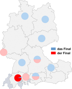 Relative Auftretenshäufigkeit von das Final / der Final innerhalb der einzelnen Areale