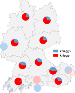 Relative Auftretenshäufigkeit von krieg(') / kriege innerhalb der einzelnen Areale