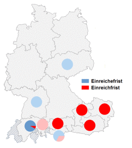 Relative Auftretenshäufigkeit von Einreichefrist / Einreichfrist innerhalb der einzelnen Areale