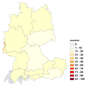 Relative Auftretenshäufigkeit von anmalen innerhalb der einzelnen Areale im Verhältnis zu bemalen (in %)