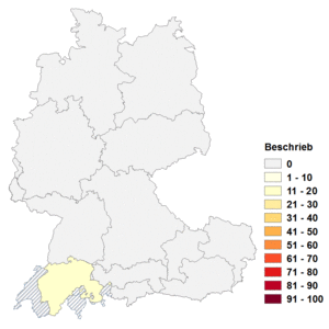 Relative Auftretenshäufigkeit von Beschrieb innerhalb der einzelnen Areale im Verhältnis zu Beschreibung (in %)
