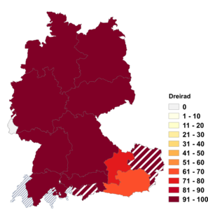 Relative Auftretenshäufigkeit von Dreirad innerhalb der einzelnen Areale im Verhältnis zu Dreiradler (in %)