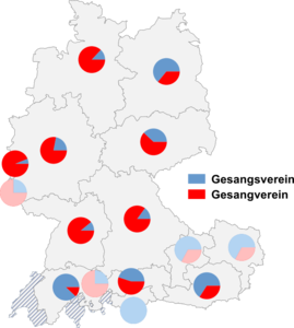 Relative Auftretenshäufigkeit von Gesangsverein / Gesangverein innerhalb der einzelnen Areale