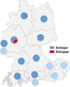 Relative Auftretenshäufigkeit von Schippe / Schüppe innerhalb der einzelnen Areale