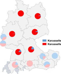 Relative Auftretenshäufigkeit von Karusselle / Karussells innerhalb der einzelnen Areale