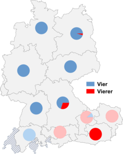 Relative Auftretenshäufigkeit von Vier / Vierer innerhalb der einzelnen Areale