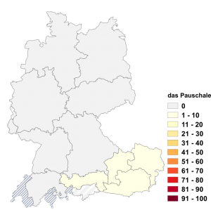Relative Auftretenshäufigkeit von das Pauschale innerhalb der einzelnen Areale im Verhältnis zu die Pauschale (in %)