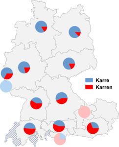Relative Auftretenshäufigkeit von Karre / Karren innerhalb der einzelnen Areale